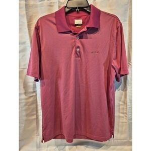 Greg Norman Mens Polo Shirt‎ M M Pink Burgundy Geometric Print Play Dry Golf